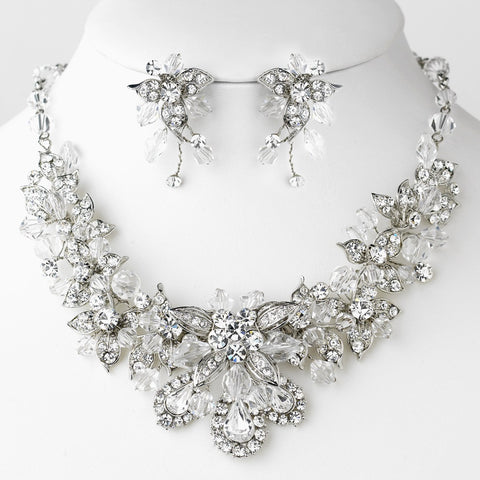 Antique Silver Clear Swarovski Crystal & Rhinestone Bridal Wedding Jewelry Set 9695