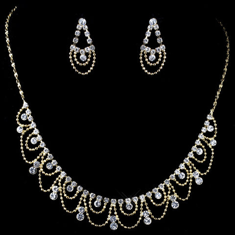 Gold Clear Rhinestone Drape Bridal Wedding Jewelry Set 9700