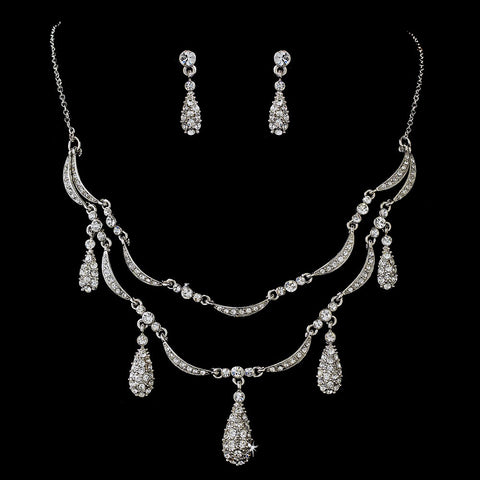 *  Silver Clear Bridal Wedding Necklace Earring Set NE 984