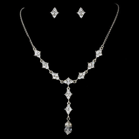 Bridal Wedding Necklace Earring Set 992 Silver Clear