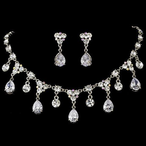 Bridal Wedding Necklace Earring Set 993 Silver Clear AB