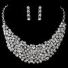 Antique Silver Clear Rhinestone Statement Bridal Wedding Necklace & Earrings Set 9962