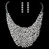 Antique Silver Clear Rhinestone Statement Bridal Wedding Necklace & Earrings Set 9963