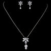 Antique Rhodium Silver CZ Crystal Flower Drop Bridal Wedding Jewelry Set 9971