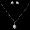 Antique Rhodium Silver CZ Crystal Flower Bridal Wedding Jewelry Set 9972