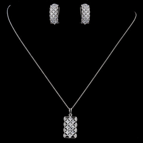 Sterling Silver Clear CZ Crystal Pendent Drop Bridal Wedding Jewelry Set 9981