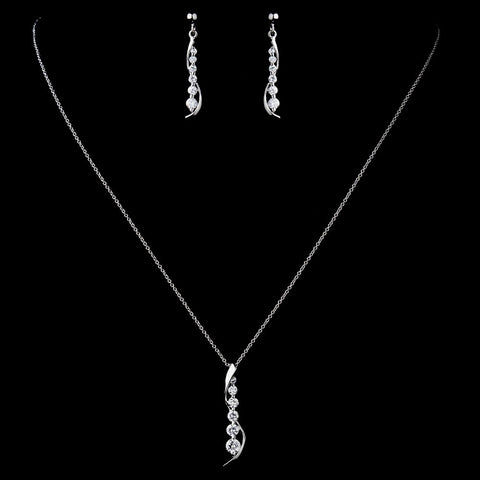 Solid 925 Sterling Silver Clear CZ Crystal Pendent Drop Bridal Wedding Jewelry Set 9983