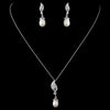 Solid 925 Sterling Silver CZ Crystal & Freshwater Pearl Drop Bridal Wedding Necklace & Earrings Set 9984