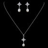 Solid 925 Sterling Silver CZ Crystal Bridal Wedding Necklace & Fresh Water Pearl Drop Bridal Wedding Earrings Set 9986