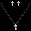 Sterling Silver CZ Crystal & White Pearl Square Bridal Wedding Jewelry Set 9987