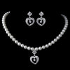 Silver Ivory Pearl & Rhinestone Heart Child's Bridal Wedding Jewelry Set 466