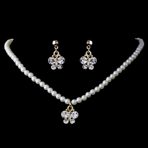 Bridal Wedding Necklace Earring Children Bridal Wedding Jewelry Set 7949 Gold Clear