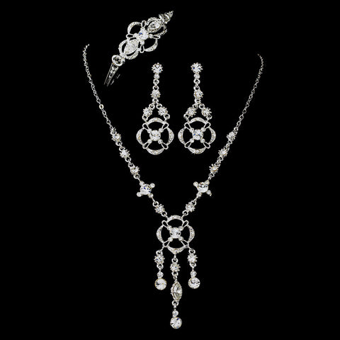 Silver Rhinestone Bridal Wedding Necklace Earring Bridal Wedding Bracelet Bridal Wedding Jewelry Set 7816