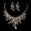 Light Gold Clear Rhinestone & Champagne Pearl Floral Vine Bridal Wedding Jewelry Set 10006