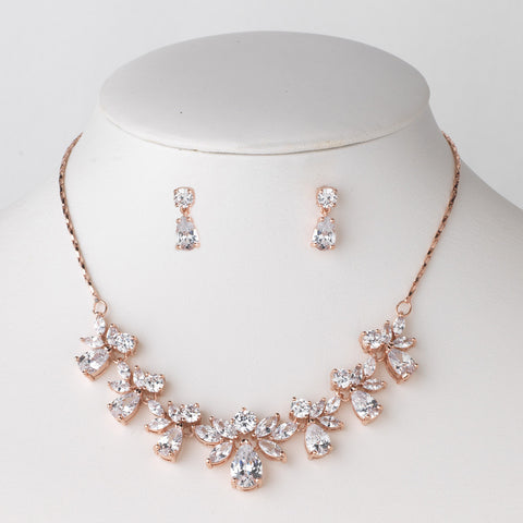 Rose Gold Clear CZ Crystal Bridal Wedding Jewelry Set 71746
