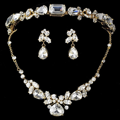 Gold Elegant Bridal Wedding Jewelry Set 8314 & Bridal Wedding Headband 8276