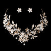 Light Gold Champagne Clear Rhinestone Floral Vine Bridal Wedding Necklace 10003 & Flower Stud Earrings 10003 Jewelry Set