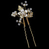 Pearl and Rhinestone Floral Bridal Wedding Hair Pin 039 Gold