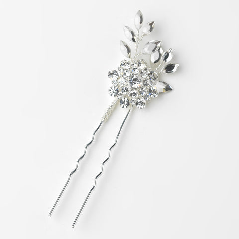Silver Clear Rhinestone Flower Pin 10347