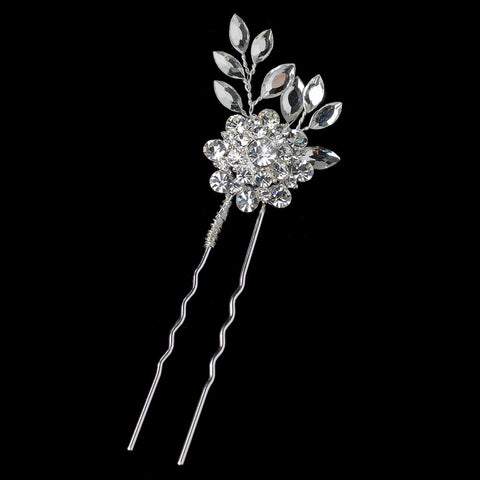 Silver Clear Rhinestone Flower Pin 10347