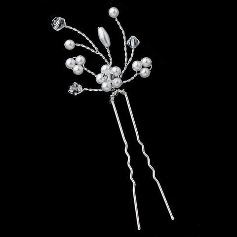 * White or Ivory Pearl & Crystal Flower Bridal Wedding Hair Pin 11