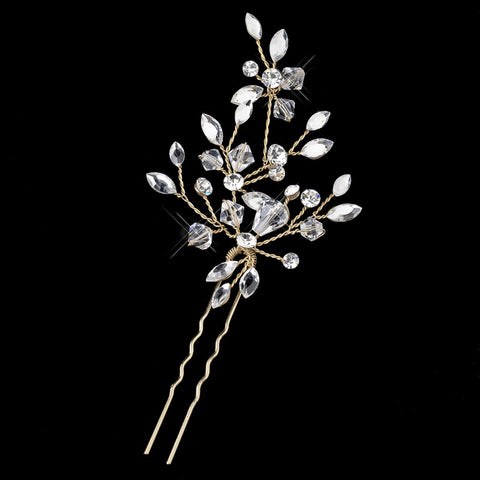Gold Clear Swarovski Crystal Leaf Pin 11203