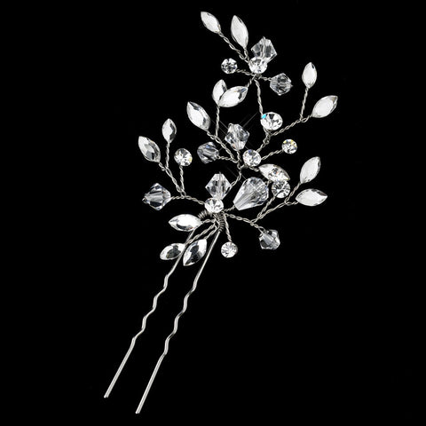 Silver Clear Swarovski Crystal Leaf Pin 11203