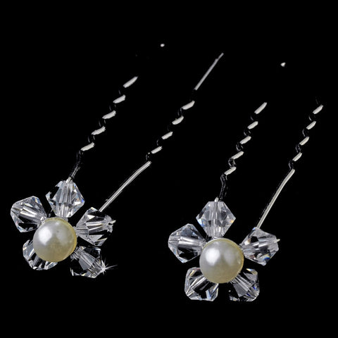 Pin 114 Silver Clear Ivory Pearl (Set of 2)