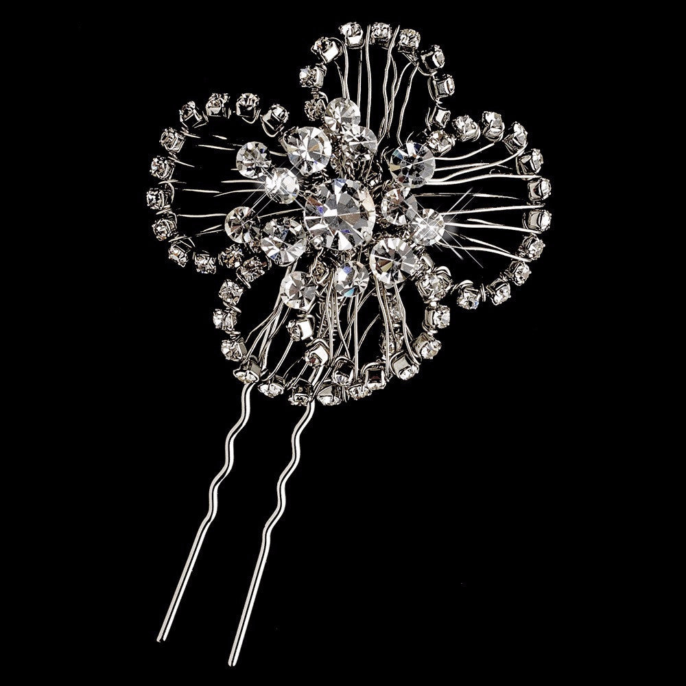 * Vintage Inspired Rhinestone Bridal Wedding Hair Pin 118 Antique Silver