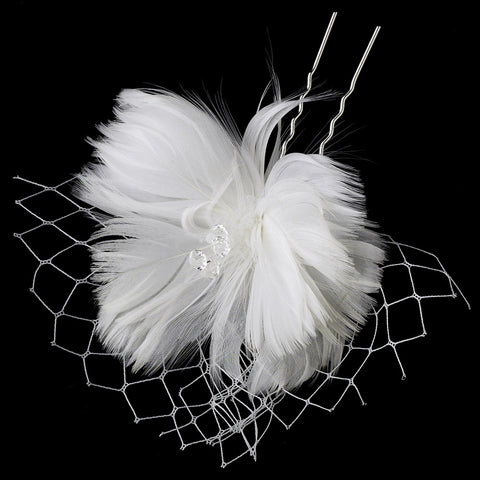 * Feather Fascinator with Swarovski crystals & Bridal Wedding Veil Accent Bridal Wedding Hair Pin 123