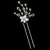 * Bridal Wedding Hair Pin 1715 Silver or Gold with Rhinestones and White Enamel Flower