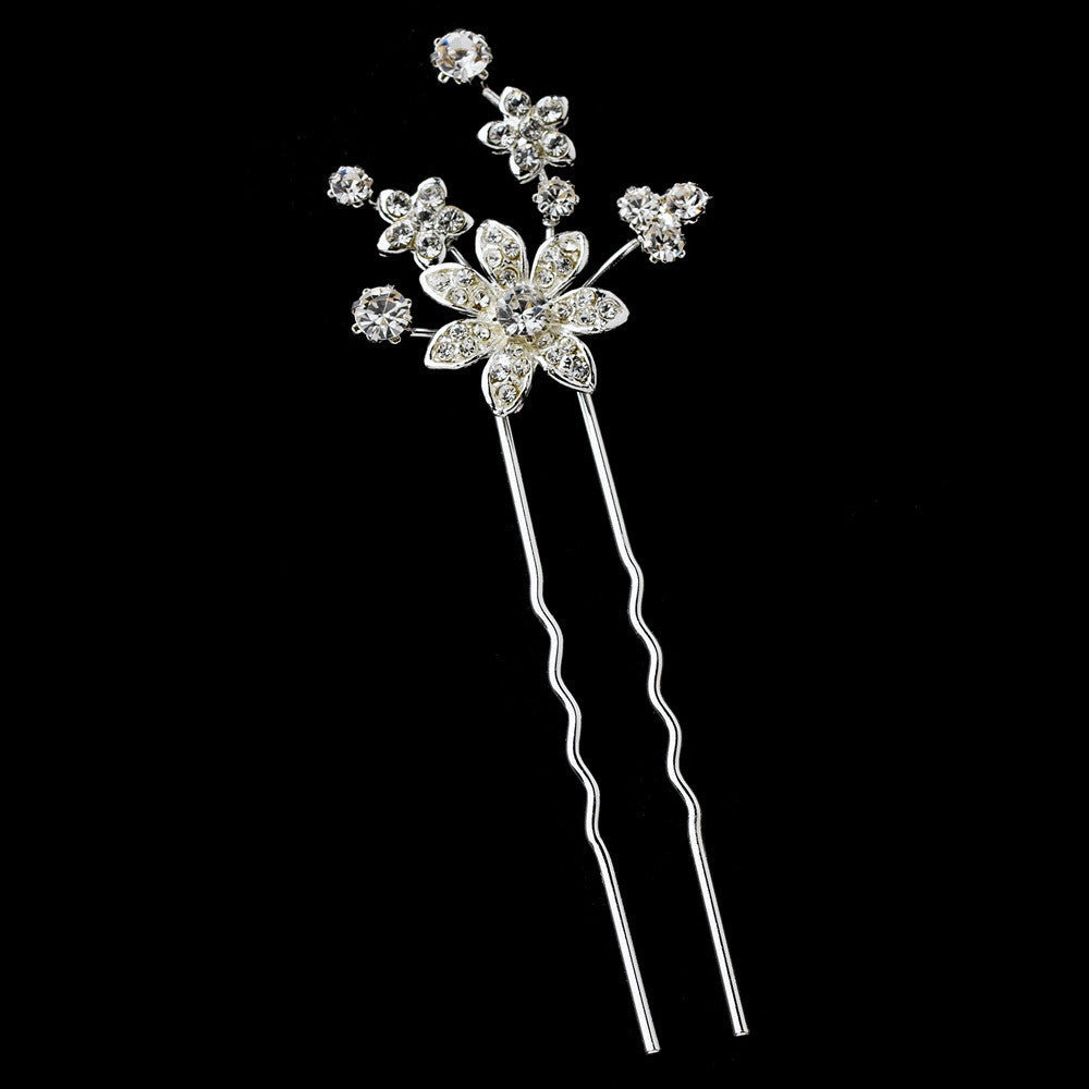 * Silver Clear Rhinestone Bridal Wedding Hair Pin 1742