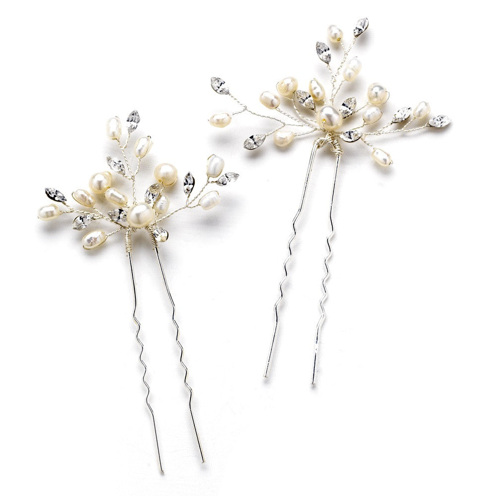 Freshwater Pearl & Crystal Bridal Wedding Hair Pin 23