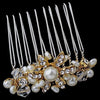 Gold Ivory Pearl & Rhinestone Bridal Wedding Hair Comb Pin 3912