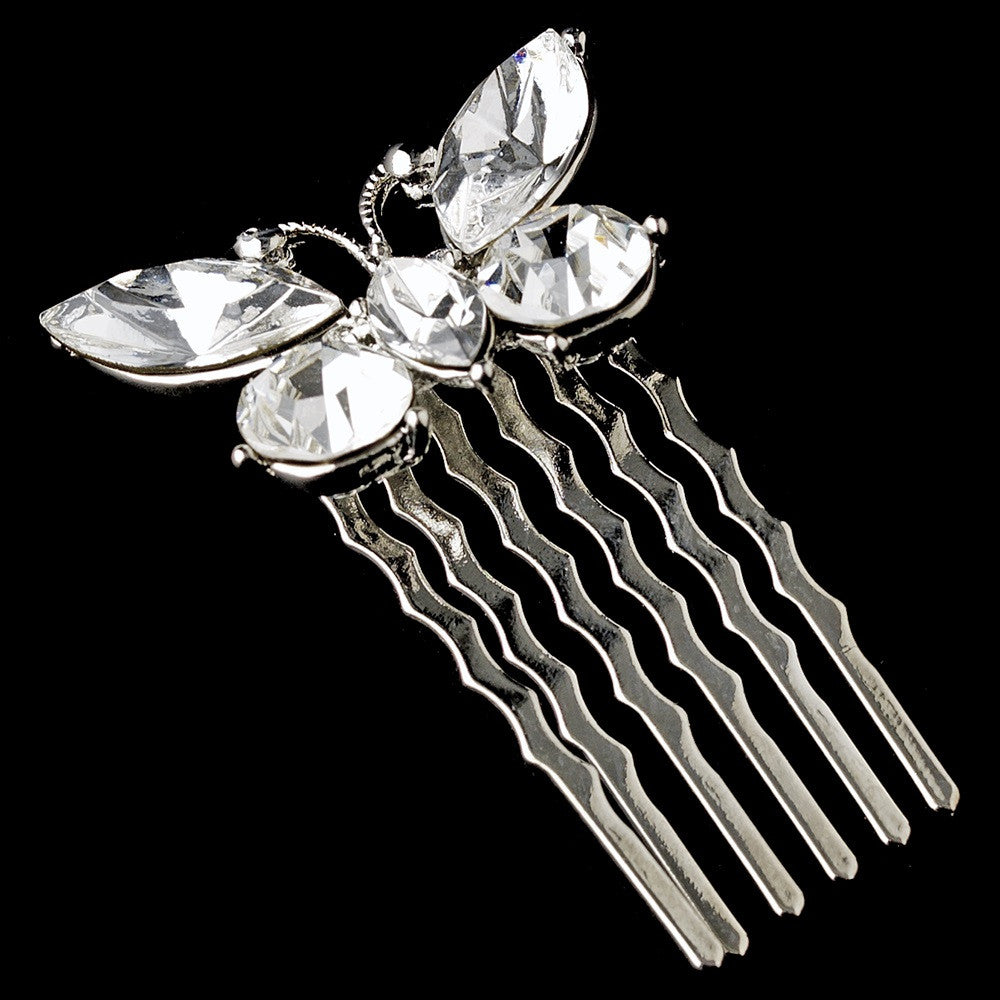 Fabulous Silver Clear Rhinestone Butterfly Bridal Wedding Hair Comb 6720