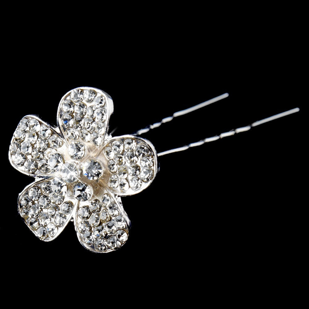 Silver Clear Rhinestone Flower Pin 71014