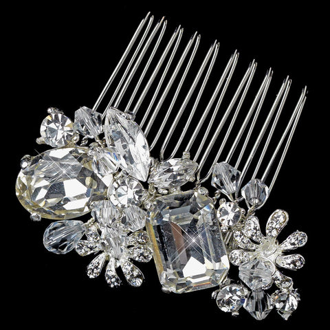 Silver Clear Swarovski Crystal Bead & Rhinestone Bridal Wedding Hair Comb Pin 8984