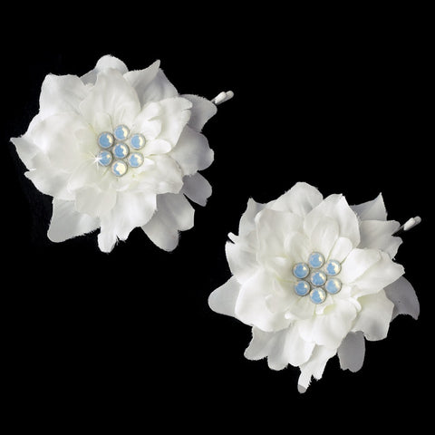 Opal Crystal Flower Accents on Delphinium Flower Bobby Bridal Wedding Hair Pin 906 (Set of 2)