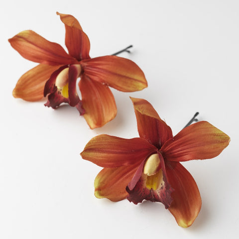 * Red Dancing Orchid Flower Pin 907 (Set of 2)