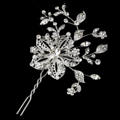 Lovely Silver Clear Rhinestone Flower Bridal Wedding Hair Pin 908