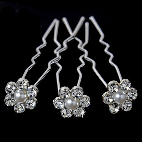 * Pearl Flower Crystal Bridal Wedding Hair Pins KCS 0027 (Set of 12)