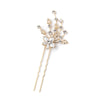 * Bridal Wedding Hair Pin 1715 Silver or Gold with Rhinestones and White Enamel Flower