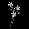 Bridal Wedding White Enamel Flower Rose Gold Hair Pin 5135