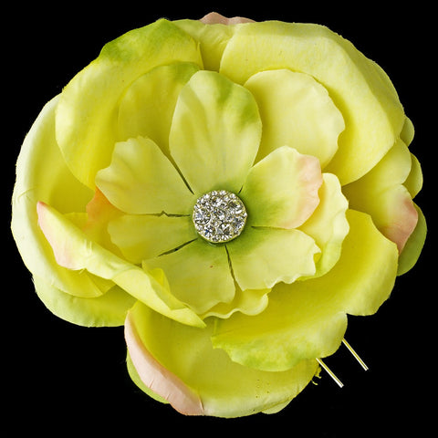 Light Green & Peach Flower Bridal Wedding Hair Pin with Rhinestone Accents