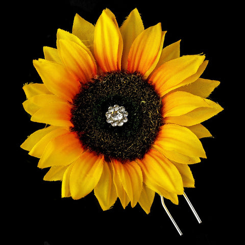 Sunflower Bridal Wedding Hair Pin with Rhinestone Accents