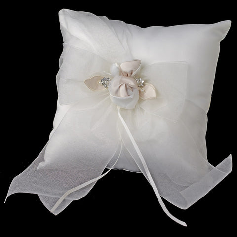 Organza Bow & Rose Bridal Wedding Ring Pillow 796