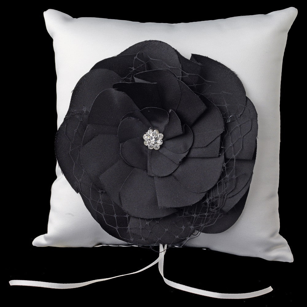 Black Flower Bridal Wedding Ring Pillow 804
