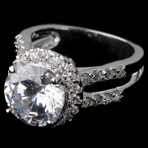 Rhodium Clear Round CZ Halo Bridal Wedding Ring 5392