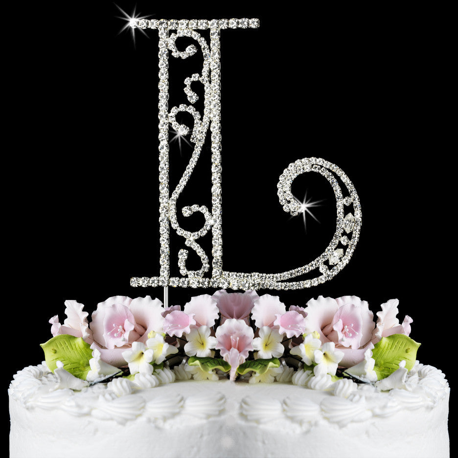 Roman Silver Plated Individual Letter Inital Crystal Bridal Wedding Cake Toppers