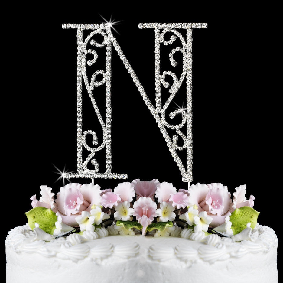 Roman Silver Plated Individual Letter Inital Crystal Bridal Wedding Cake Toppers